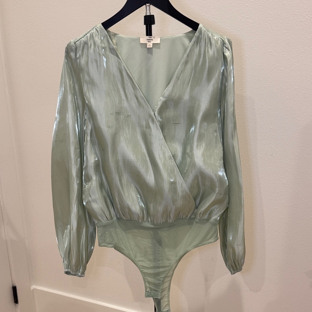 entro Sage Green Wrap-Style Bodysuit